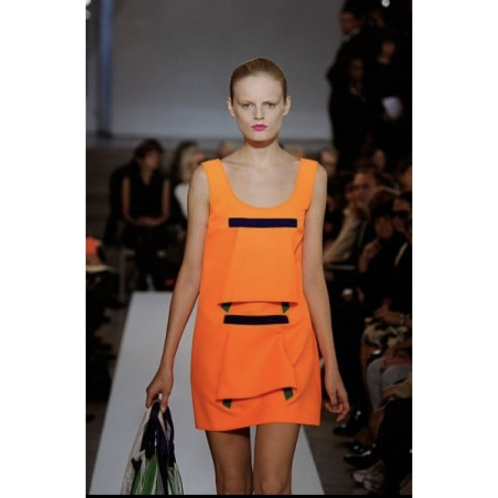 JIL SANDER Spring 2011 Runway Traffic Cone Orange Mini Shift Dress Size 38